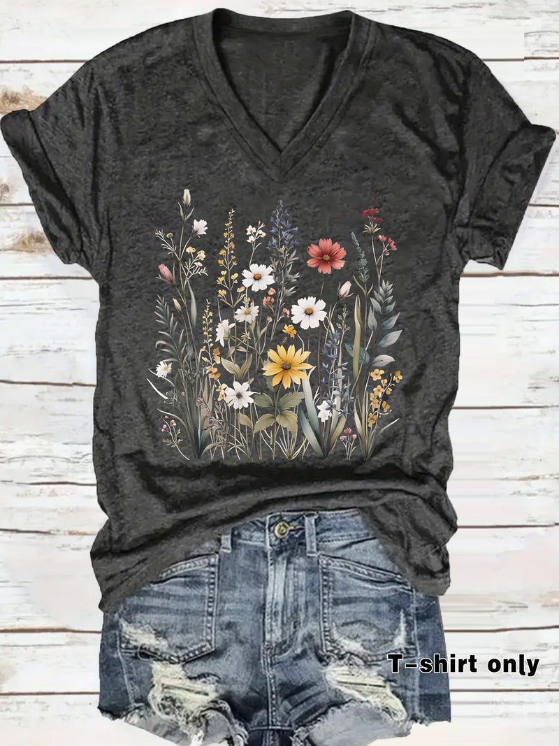 Independent Station Temperament T-Shirt Women'S Plant Flower Print Short Sleeve - Image 5