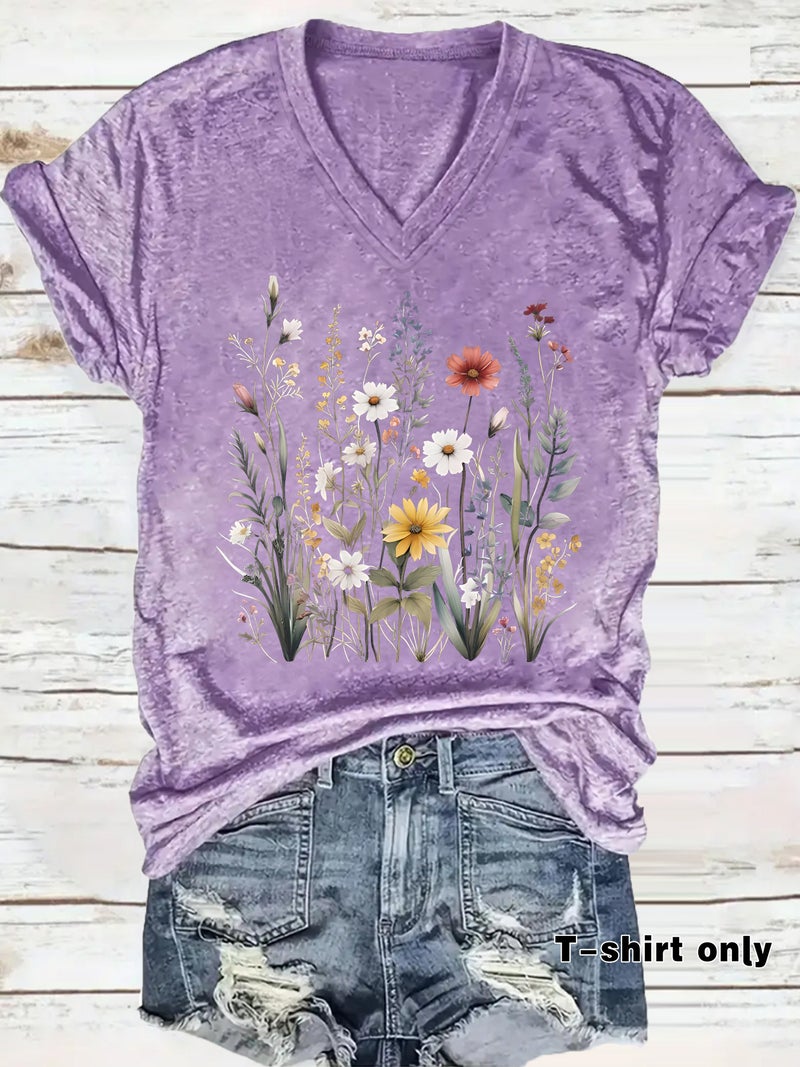 Independent Station Temperament T-Shirt Women'S Plant Flower Print Short Sleeve - Image 1
