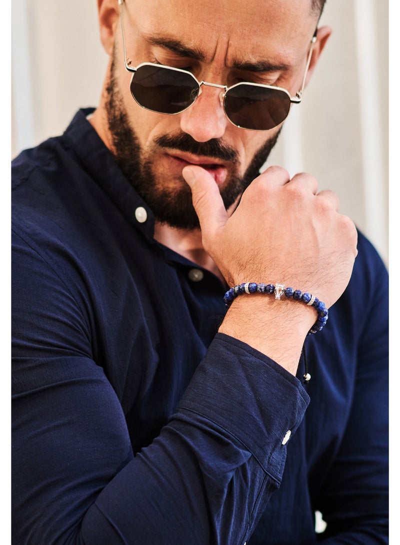 Lunnora Lapis Lazuli Handmade Natural Stone Bead Bracelet with Silver Arabian Horse – Bracelet for Men, Men’s Bracelet, Gifts for Men, Bracelets for Men – 100% Natural, Adjustable One Size Fits All - Image 2