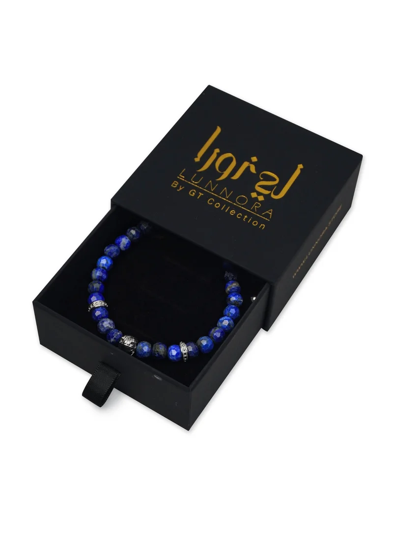 Lunnora blue Lapis Lazuli Handmade Natural Stone Bead Bracelet with Silver Arabian Horse – Bracelet for Men, Men’s Bracelet, Gifts for Men, Bracelets for Men – 100% Natural, Adjustable One Size Fits All for Men | Best Price UAE