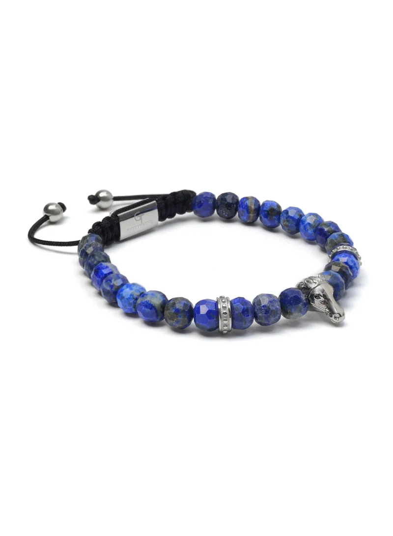 Lunnora blue Lapis Lazuli Handmade Natural Stone Bead Bracelet with Silver Arabian Horse – Bracelet for Men, Men’s Bracelet, Gifts for Men, Bracelets for Men – 100% Natural, Adjustable One Size Fits All for Men | Best Price UAE