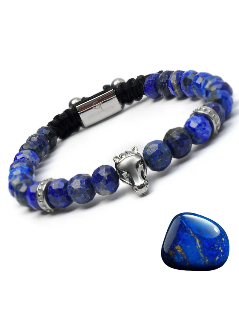 Lunnora blue Lapis Lazuli Handmade Natural Stone Bead Bracelet with Silver Arabian Horse – Bracelet for Men, Men’s Bracelet, Gifts for Men, Bracelets for Men – 100% Natural, Adjustable One Size Fits All for Men | Best Price UAE