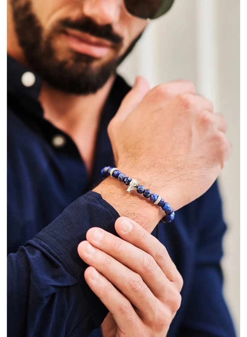 Lunnora blue Lapis Lazuli Handmade Natural Stone Bead Bracelet with Silver Arabian Horse – Bracelet for Men, Men’s Bracelet, Gifts for Men, Bracelets for Men – 100% Natural, Adjustable One Size Fits All for Men | Best Price UAE