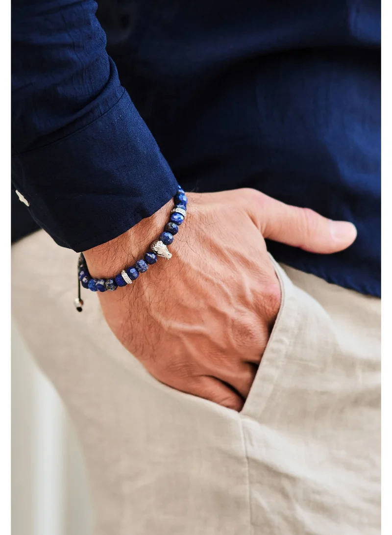 Lunnora blue Lapis Lazuli Handmade Natural Stone Bead Bracelet with Silver Arabian Horse – Bracelet for Men, Men’s Bracelet, Gifts for Men, Bracelets for Men – 100% Natural, Adjustable One Size Fits All for Men | Best Price UAE