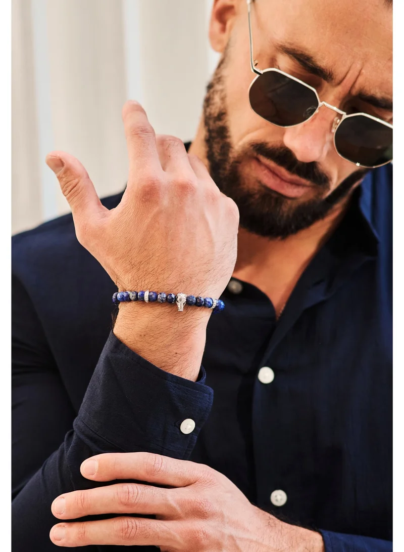 Lunnora blue Lapis Lazuli Handmade Natural Stone Bead Bracelet with Silver Arabian Horse – Bracelet for Men, Men’s Bracelet, Gifts for Men, Bracelets for Men – 100% Natural, Adjustable One Size Fits All for Men | Best Price UAE