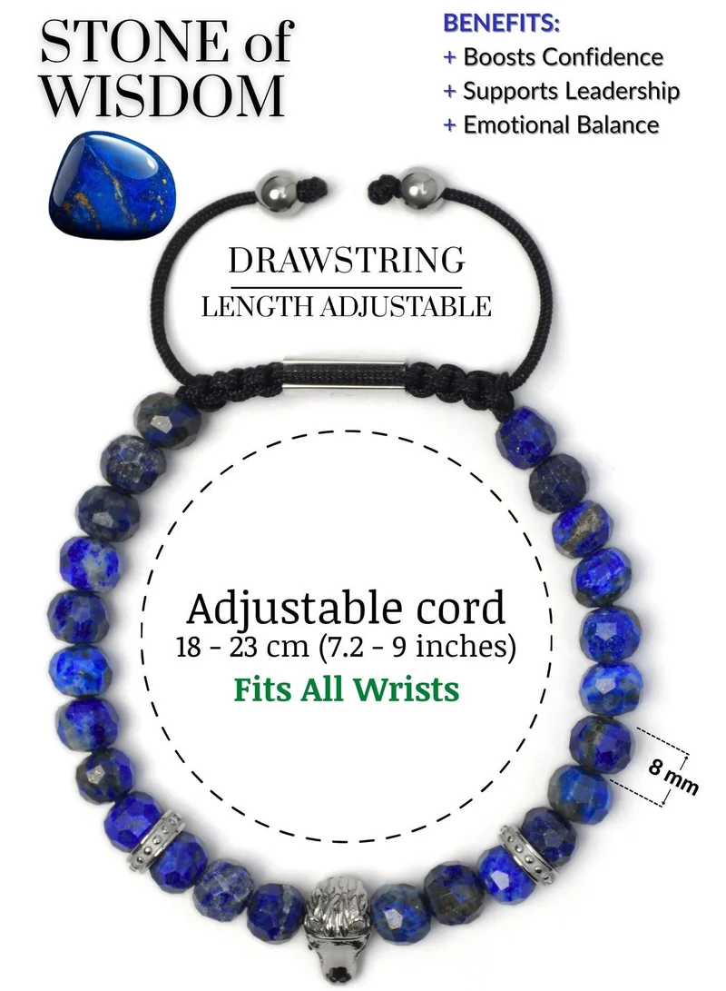 Lunnora blue Lapis Lazuli Handmade Natural Stone Bead Bracelet with Silver Arabian Horse – Bracelet for Men, Men’s Bracelet, Gifts for Men, Bracelets for Men – 100% Natural, Adjustable One Size Fits All for Men | Best Price UAE
