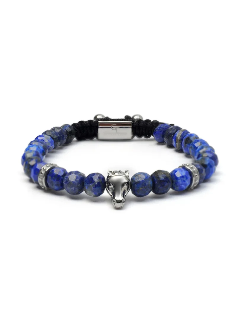 Lunnora blue Lapis Lazuli Handmade Natural Stone Bead Bracelet with Silver Arabian Horse – Bracelet for Men, Men’s Bracelet, Gifts for Men, Bracelets for Men – 100% Natural, Adjustable One Size Fits All for Men | Best Price UAE