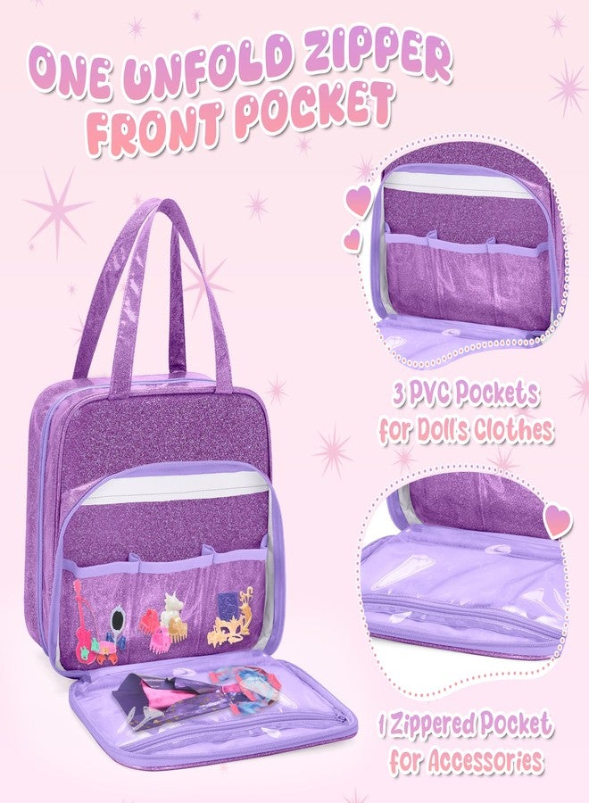 LoDrid Doll Case Compatible with Unicorn Academy 9.5-inch Dolls with 6 Transparent Pockets, Storage Tote Bag with Front Pocket and Handle, Purple, Bag Only - Image 2