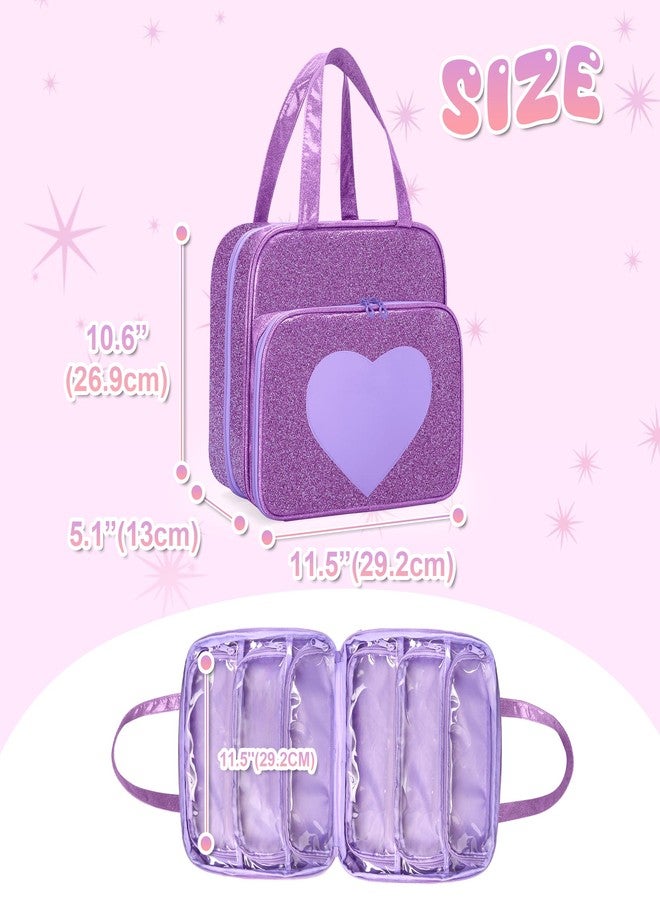 LoDrid Doll Case Compatible with Unicorn Academy 9.5-inch Dolls with 6 Transparent Pockets, Storage Tote Bag with Front Pocket and Handle, Purple, Bag Only - Image 5