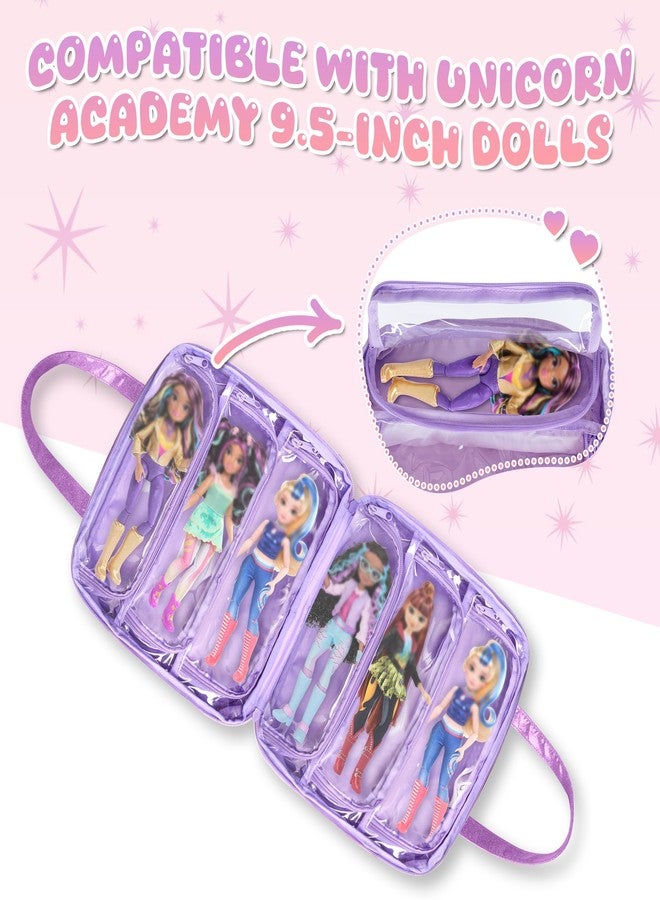 LoDrid Doll Case Compatible with Unicorn Academy 9.5-inch Dolls with 6 Transparent Pockets, Storage Tote Bag with Front Pocket and Handle, Purple, Bag Only - Image 3
