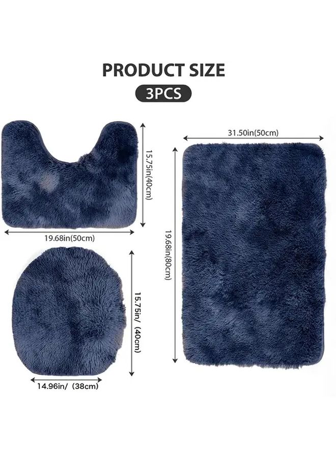 3pcs Blue Tie Dye Bathroom Rug Set Plush Long Haired Soft Bath Mat Contour Rug Bathtub Shower Toilet Lid Cover Christmas Decor - Image 5