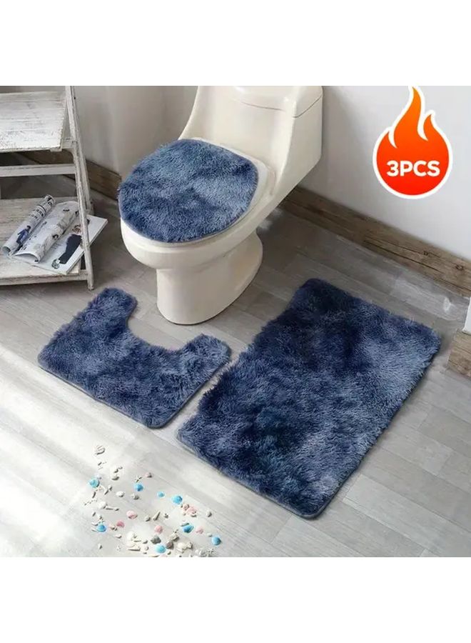 3pcs Blue Tie Dye Bathroom Rug Set Plush Long Haired Soft Bath Mat Contour Rug Bathtub Shower Toilet Lid Cover Christmas Decor - Image 1