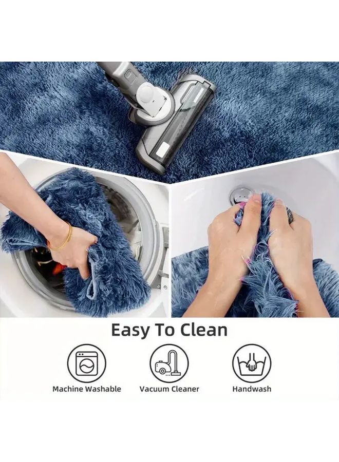 3pcs Blue Tie Dye Bathroom Rug Set Plush Long Haired Soft Bath Mat Contour Rug Bathtub Shower Toilet Lid Cover Christmas Decor - Image 4
