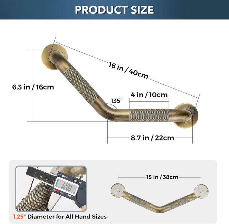 JOY DECOR Grab Bars for Bathtubs and Showers- 1-1/4 x 16 Angled Shower Grab Bar for Seniors Knurled Stainless Steel Handicap Grab Bars for Wall (Antique Bronze, 1 Pack) Globally trusted affordable quality - Image 2