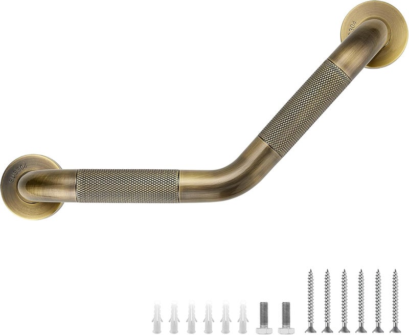 JOY DECOR Grab Bars for Bathtubs and Showers- 1-1/4 x 16 Angled Shower Grab Bar for Seniors Knurled Stainless Steel Handicap Grab Bars for Wall (Antique Bronze, 1 Pack) Globally trusted affordable quality - Image 1