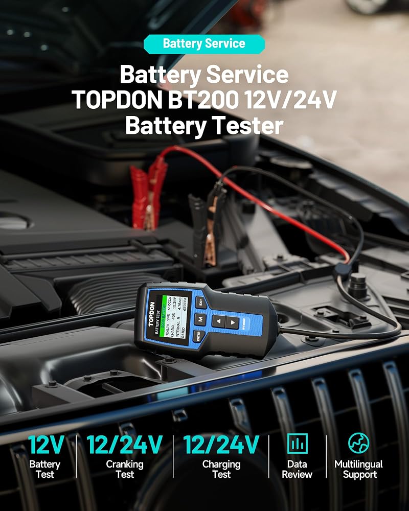 TOPDON Car Battery Tester BT200, 12V/24V Battery Tester 100-2000CCA, with Battery Cranking Charging Tests, for Cars Motorcycles Boats SUVs Trucks, for Both Professionals and DIYers - Image 2