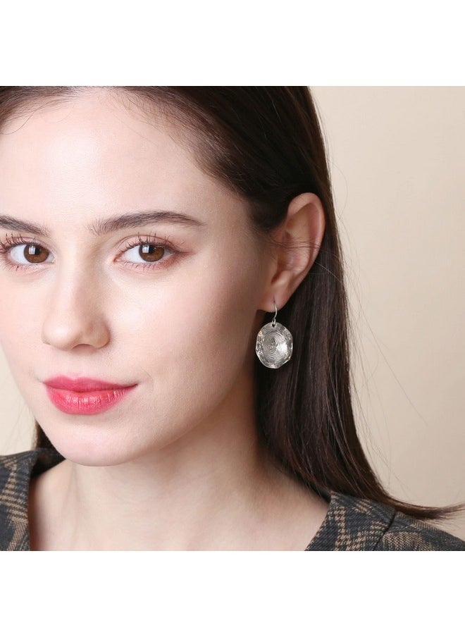 BONALUNA Gold & Silver Small Dangle Earrings For Women, Mixed Metal & Shell Inside, Circle & Teardrop Shape, Hammered Drop Earrings, Perfect Jewelry For Gifts  - Image 4