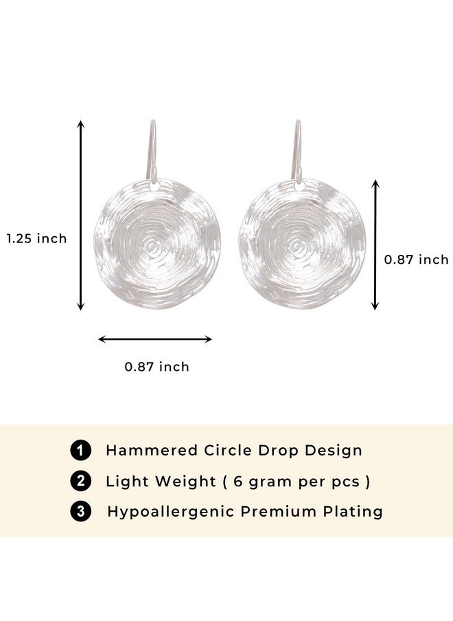 BONALUNA Gold & Silver Small Dangle Earrings For Women, Mixed Metal & Shell Inside, Circle & Teardrop Shape, Hammered Drop Earrings, Perfect Jewelry For Gifts  - Image 2