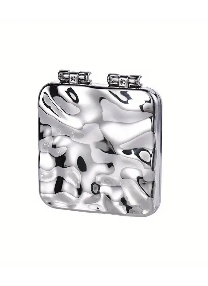 Rozino Wave Pattern Silvery Portable Handheld Makeup Mirror  - Image 2