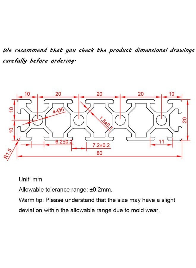 IXGNIJ 2PCS 20 Series T Slot 2080 Aluminum Extrusion Profile 15.75'',European Standard Anodized Linear Rail for 3D Printer Parts and CNC DIY 400mm Silver(15.75inch) - Image 2