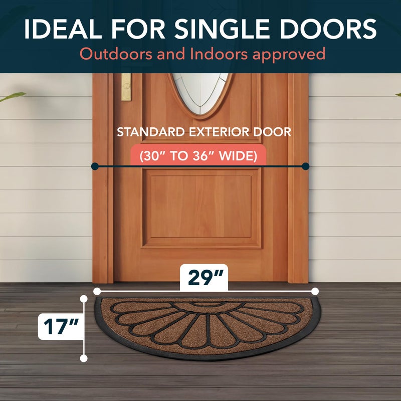 ubdyo Front Door Mat - Low Pile Front Half Circle Door Mat Outside Entrance - Muddy Dirt Trapping Welcome Matt Outdoor - Rubber Backing Anti Slip Indoor Doormat Entrance, 29" x 17", Bright Brown - Image 2