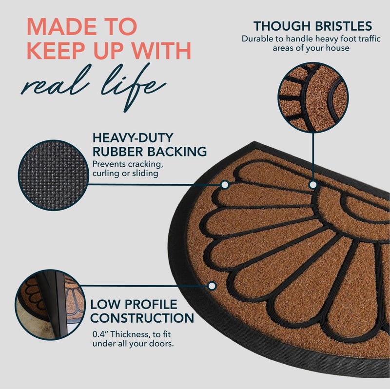 ubdyo Front Door Mat - Low Pile Front Half Circle Door Mat Outside Entrance - Muddy Dirt Trapping Welcome Matt Outdoor - Rubber Backing Anti Slip Indoor Doormat Entrance, 29" x 17", Bright Brown - Image 3