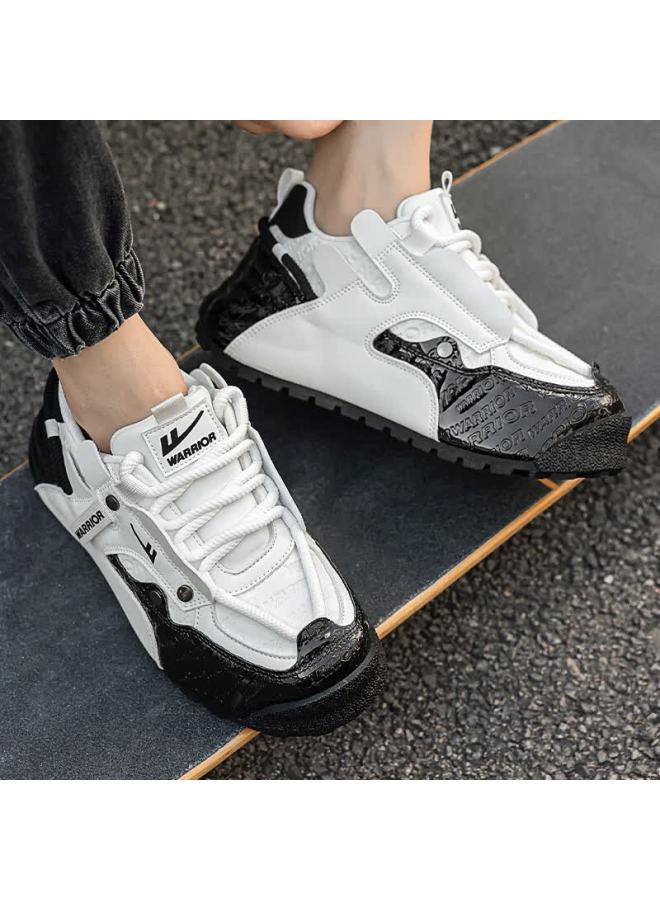 Pull Back Warrior Men's Dad Shoes Thick Sole Comfortable Skin-friendly Lining Casual Sports Shoes Wxym440 White Black Size 44 - Image 1
