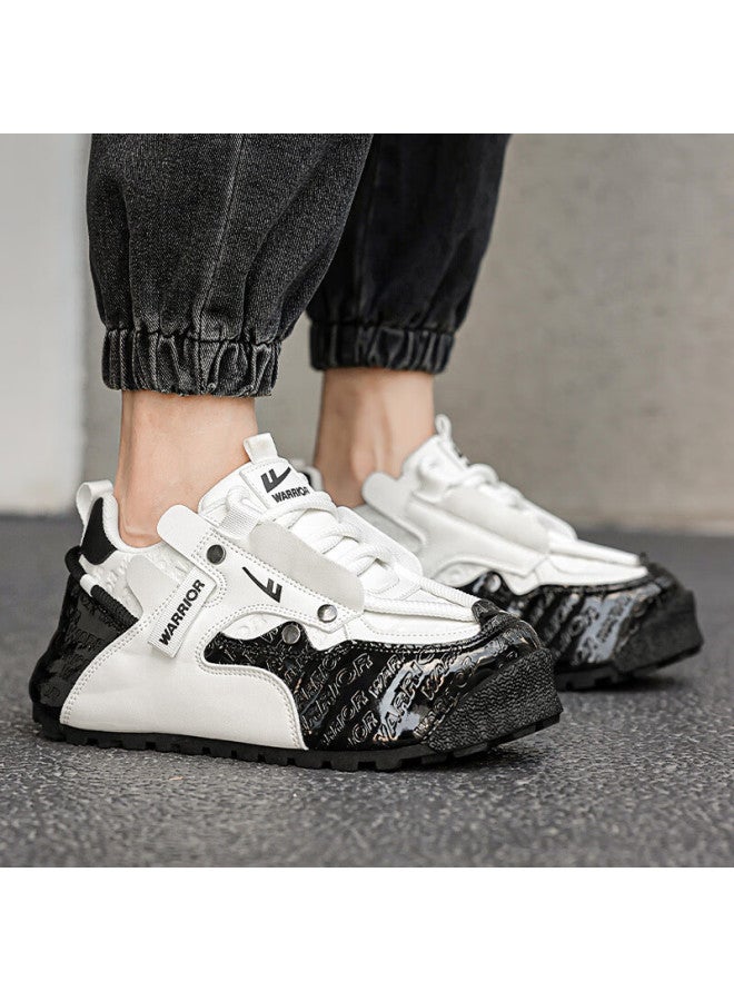Pull Back Warrior Men's Dad Shoes Thick Sole Comfortable Skin-friendly Lining Casual Sports Shoes Wxym440 White Black Size 44 - Image 2