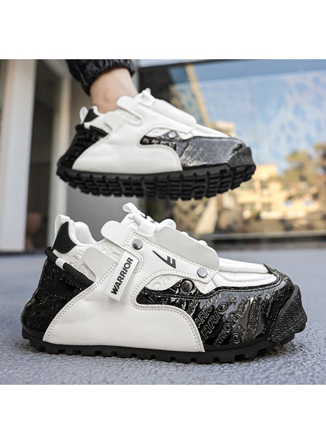 Pull Back Warrior Men's Dad Shoes Thick Sole Comfortable Skin-friendly Lining Casual Sports Shoes Wxym440 White Black Size 44 - Image 4