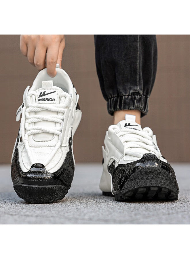 Pull Back Warrior Men's Dad Shoes Thick Sole Comfortable Skin-friendly Lining Casual Sports Shoes Wxym440 White Black Size 44 - Image 5