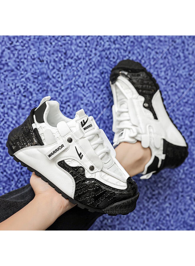 Pull Back Warrior Men's Dad Shoes Thick Sole Comfortable Skin-friendly Lining Casual Sports Shoes Wxym440 White Black Size 44 - Image 3