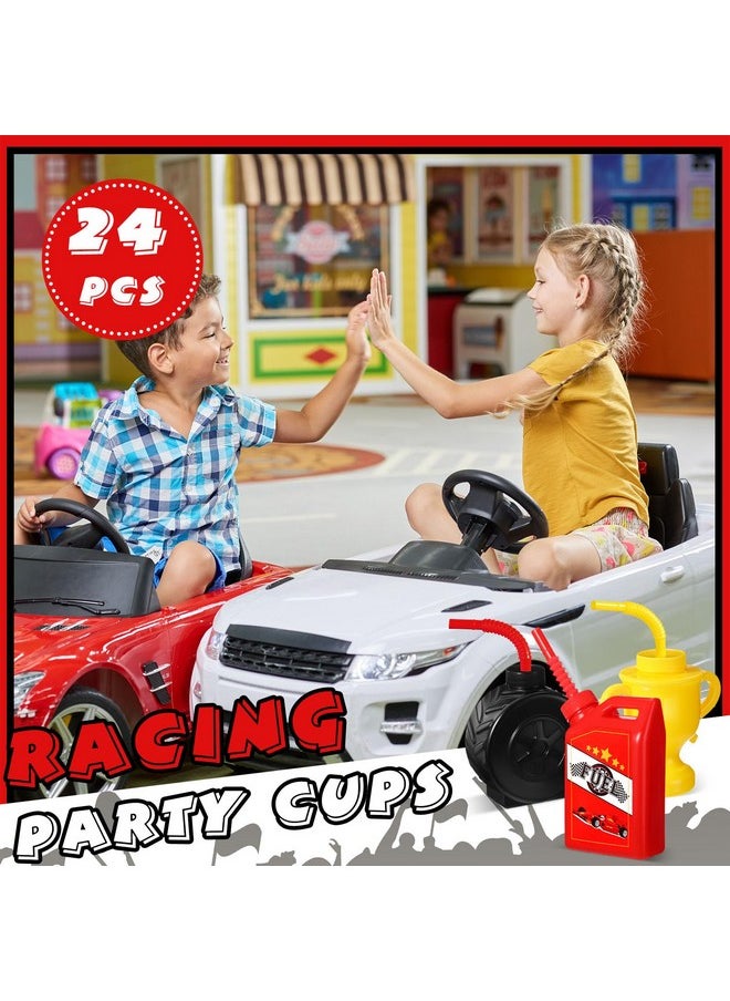 Mifoci Mifoci 24 Pcs Race Car Cups with Straws Plastic Traffic Tire Shaped Cup Red Race Car Fuel Cups Yellow Trophy Cups Race Car Party Supplies for Racing Car Construction Birthday Party Decoration  - Image 5