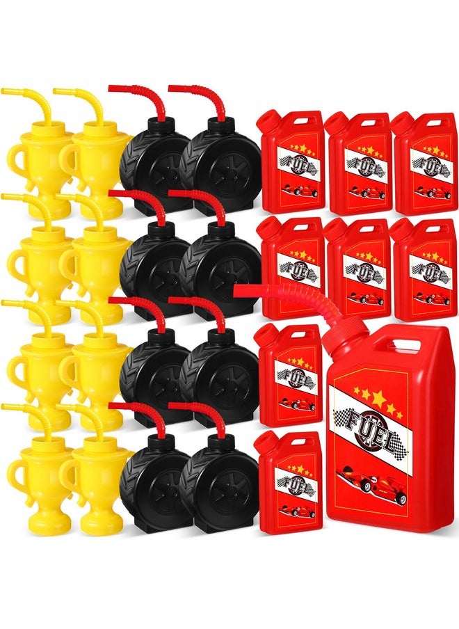 Mifoci Mifoci 24 Pcs Race Car Cups with Straws Plastic Traffic Tire Shaped Cup Red Race Car Fuel Cups Yellow Trophy Cups Race Car Party Supplies for Racing Car Construction Birthday Party Decoration  - Image 1