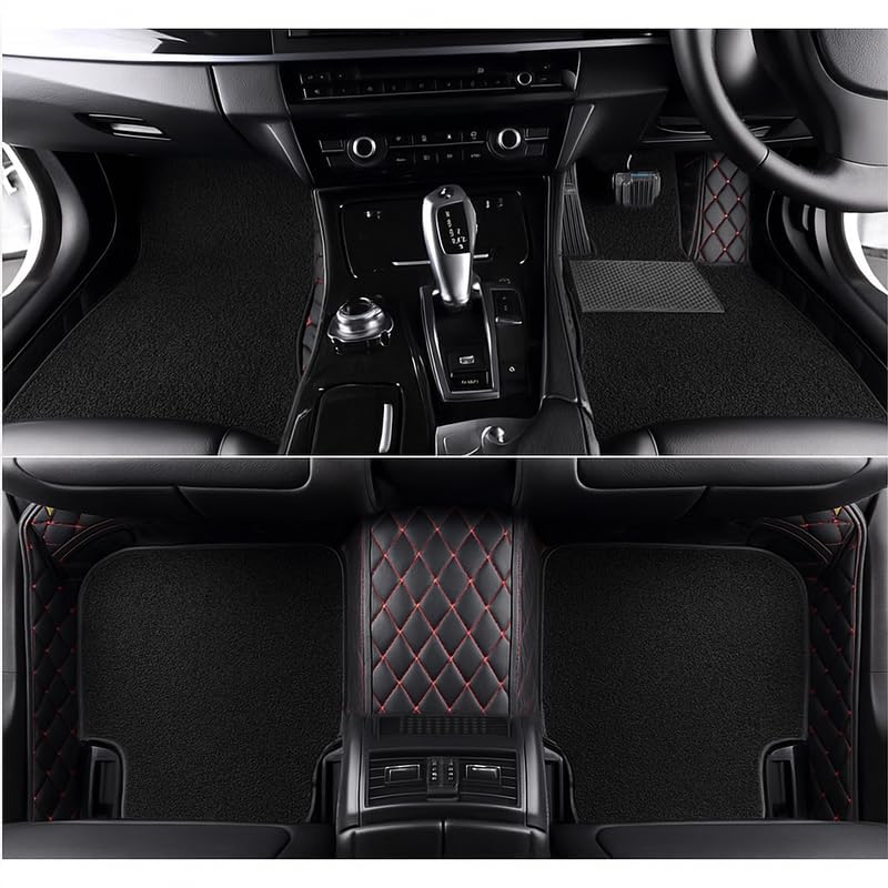 CYRER Premium 7D car mat Full Set for Toyota Glanza || Luxury Leather Double Car Floor Mat Complete Set || 100% Waterproof and Washable Color : Black-Red (Design-1) - Image 1