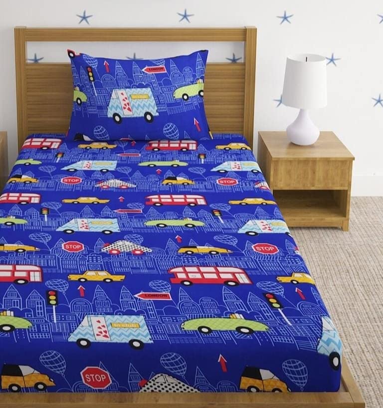 FASSCETE Super Soft Glace Cotton Single Bedsheet for Kids Room Single Bedsheet with 1 Pillow Cover-60x90 Inches, Multicolor