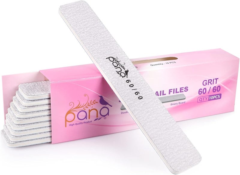PANA Jumbo Double-Sided Emery Nail File for Manicure, Pedicure, Natural, and Acrylic Nails - Zebra (Grit 60/60) - 50 Piece Pack
