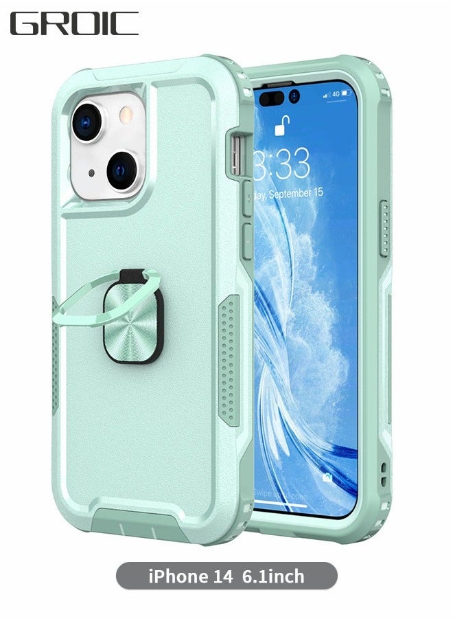 GROIC Compatible iPhone 14 Case, 360° Ring Holder Cover, Magnetic Phone Heavy Duty Full Body Hybrid Silicone Shockproof Shone Shell for IPhone 6.1 Inch-Green  - Image 1