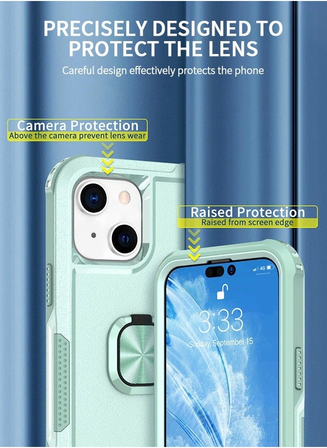 GROIC Compatible iPhone 14 Case, 360° Ring Holder Cover, Magnetic Phone Heavy Duty Full Body Hybrid Silicone Shockproof Shone Shell for IPhone 6.1 Inch-Green  - Image 3