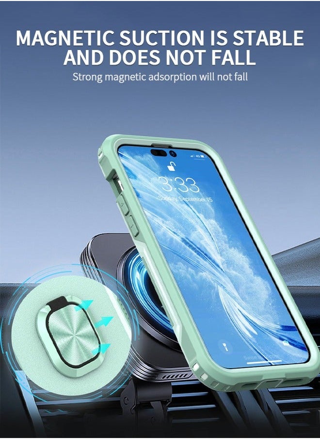 GROIC Compatible iPhone 14 Case, 360° Ring Holder Cover, Magnetic Phone Heavy Duty Full Body Hybrid Silicone Shockproof Shone Shell for IPhone 6.1 Inch-Green  - Image 5