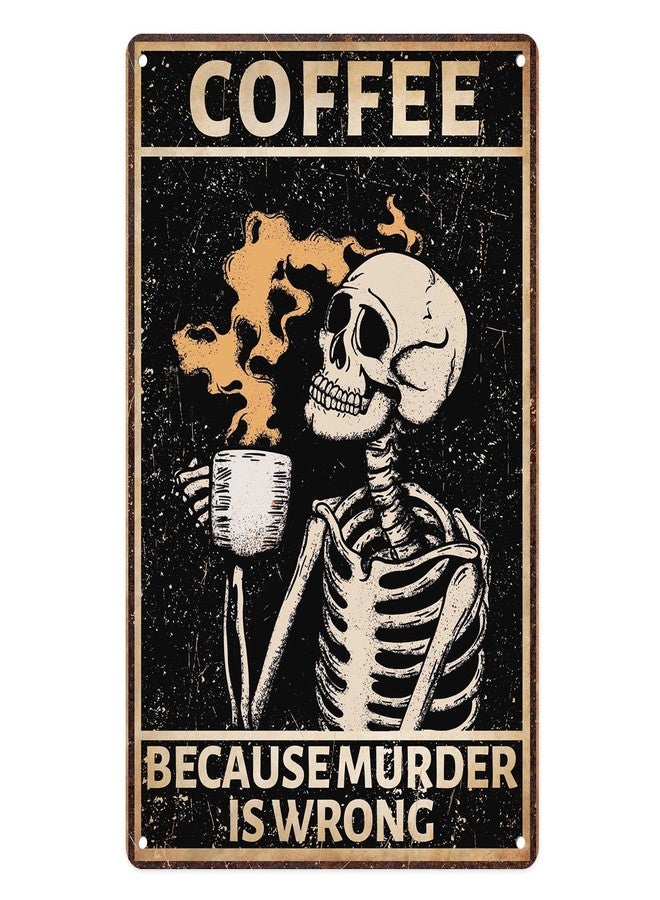 Sanwarm Metal Sign Skeleton Strong Coffee Retro Funny Vintage Tin Sign For Living Room Cafe Bar Club Office Home Wall Decor 12 X 8 Inch - Image 1