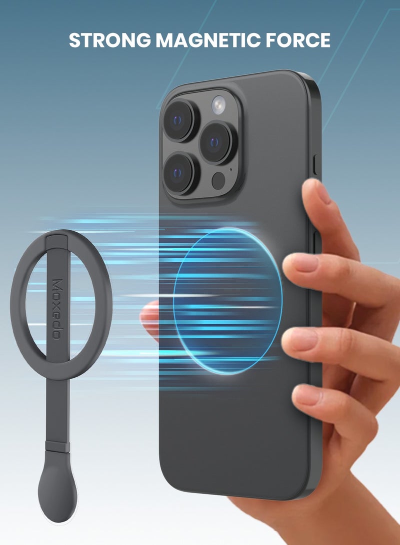 Moxedo Snap-On Magnetic Phone Grip Soft Silicone Grip Adjustable Strap with Double Sided Magnetic Design Compatible for iPhone 16 15 Pro Max Plus 14 13 12 and All Phones- Titanium Grey - Image 3