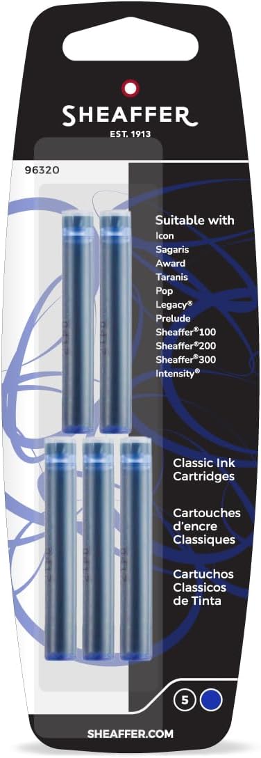 Sheaffer Skrip Fountain Pen Classic Ink Cartridge  Deluxe Blue five per card