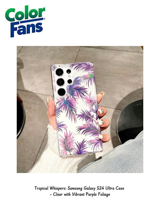 Color Fans Tropical Whispers: Samsung Galaxy S24 Ultra Case - Clear with Vibrant Purple Foliage - Image 1