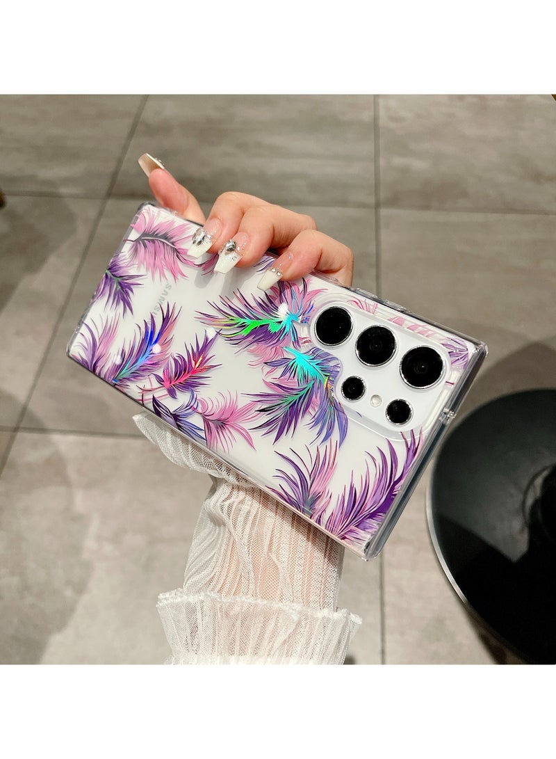 Color Fans Tropical Whispers: Samsung Galaxy S24 Ultra Case - Clear with Vibrant Purple Foliage - Image 2