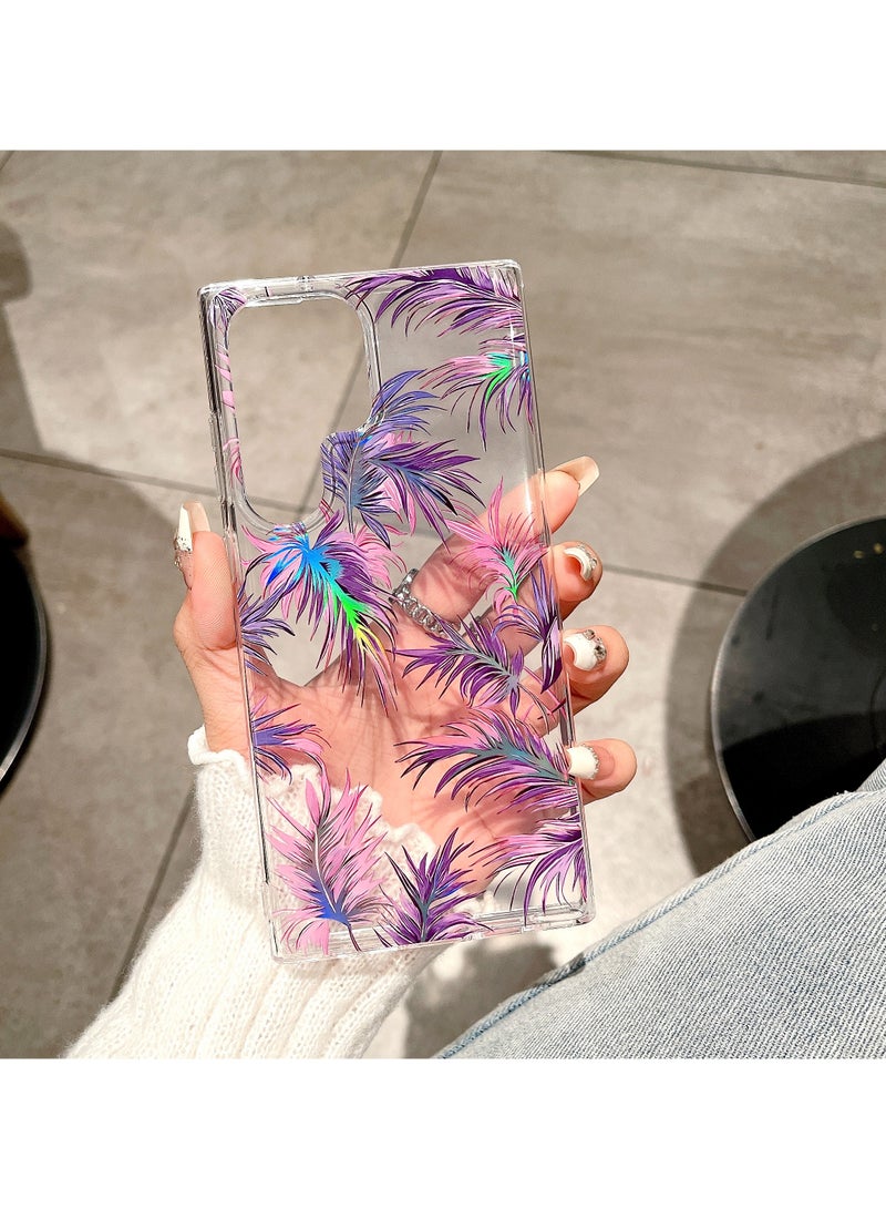 Color Fans Tropical Whispers: Samsung Galaxy S24 Ultra Case - Clear with Vibrant Purple Foliage - Image 3