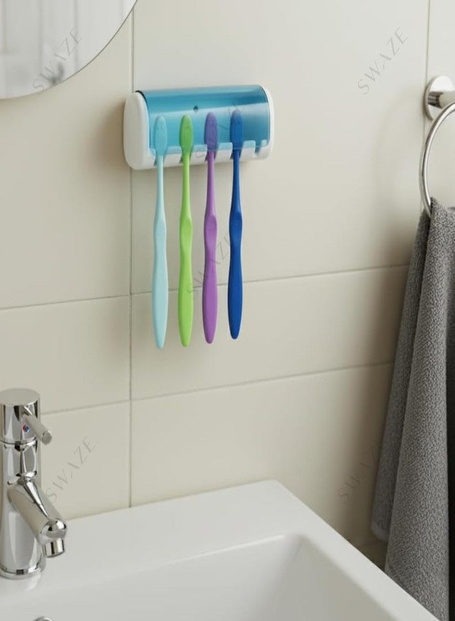 Swaze Plastic Toothbrush Holder with Cover for Bathroom | 5-Slot Wall Mounted Toothbrush Holder with self Adhesive & Screw Options | Bathroom Organizer | (Multicolour, Pack of 1) - Image 4