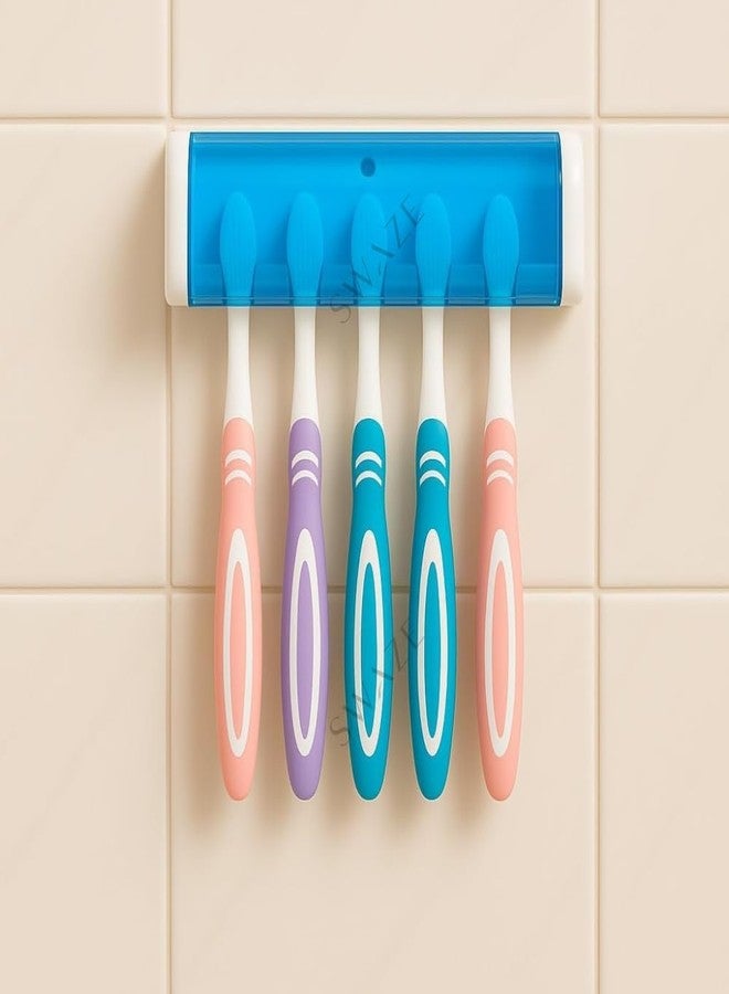 Swaze Plastic Toothbrush Holder with Cover for Bathroom | 5-Slot Wall Mounted Toothbrush Holder with self Adhesive & Screw Options | Bathroom Organizer | (Multicolour, Pack of 1) - Image 1