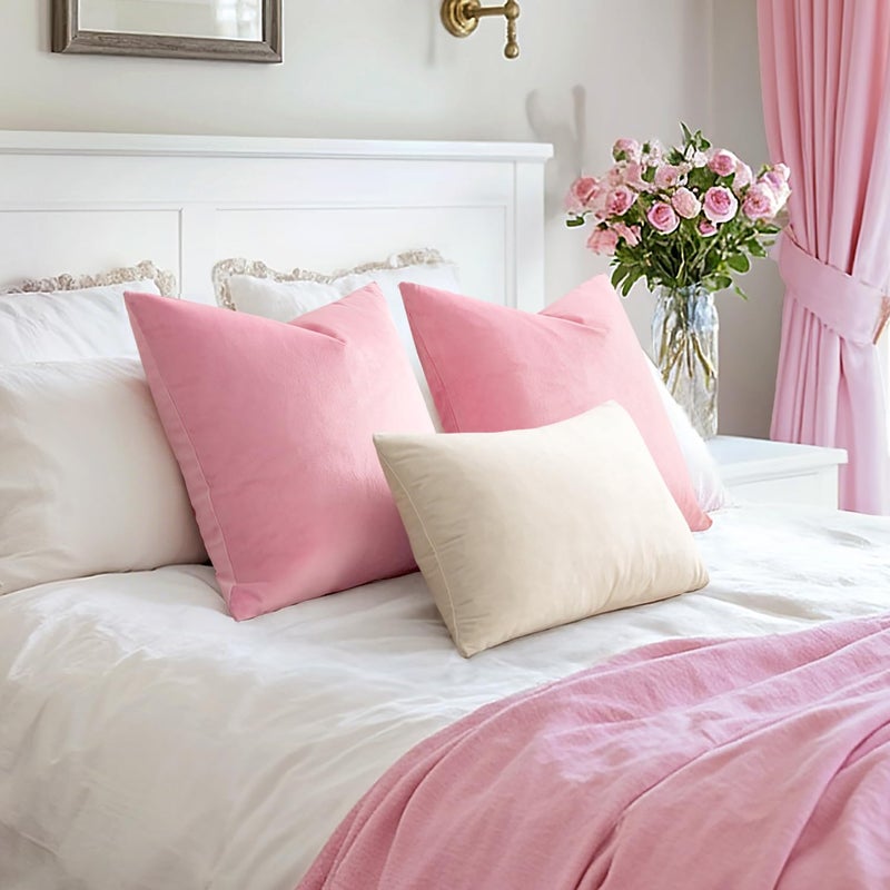 EMEMA Pack of 2 Velvet Throw Pillow Covers Decorative Square Pillowcase Soft Solid Cushion Case for Sofa Bedroom Chair Car 18x18 Inch Bright Pink - Image 4