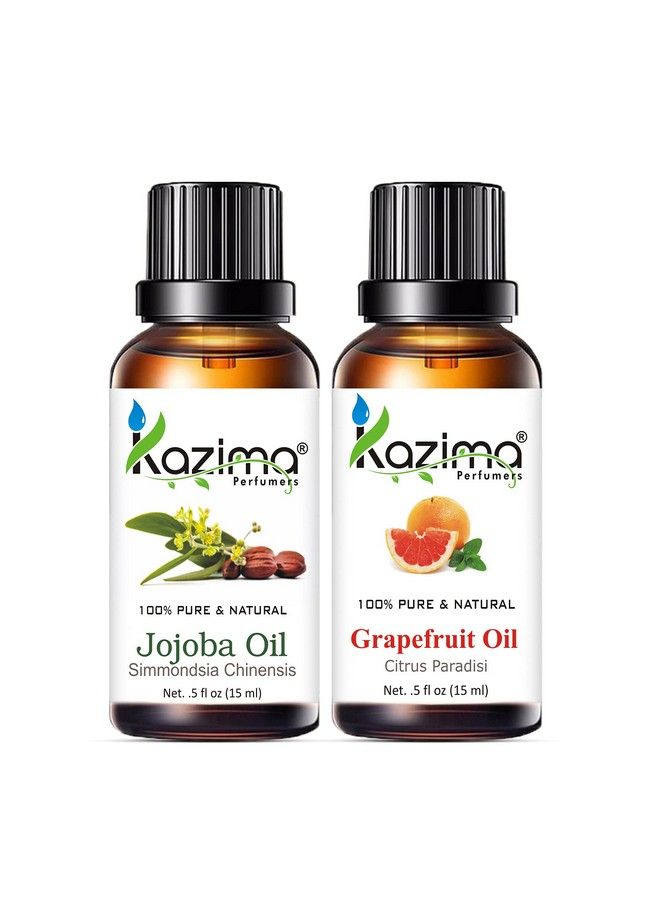 KAZIMA Combo Of Jojoba Carrier Oil And Grapefruit Essential Oil 100% Pure & Natural Oil For Acne Wrinkles Skin Moisturizing & Glowing 15 Ml Each  - Image 1