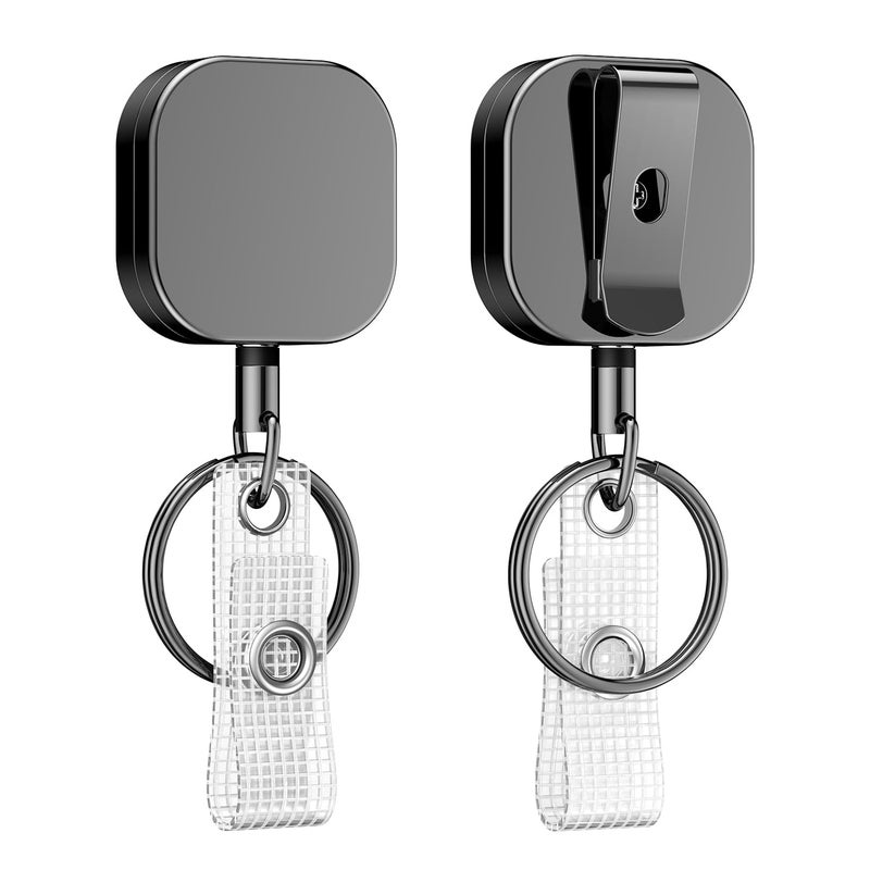 Uniclife 2 Pack Metal Retractable Keychain Heavy Duty Retractable Badge Reel for Badge Holder All Metal Casing with Stainless Steel Spring Coil 23.6 Inch Nylon Rope Belt Clip and Key Ring - Image 1